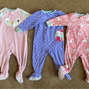 Lot of 3 fleece zip-up footies, Carter’s size 12mo